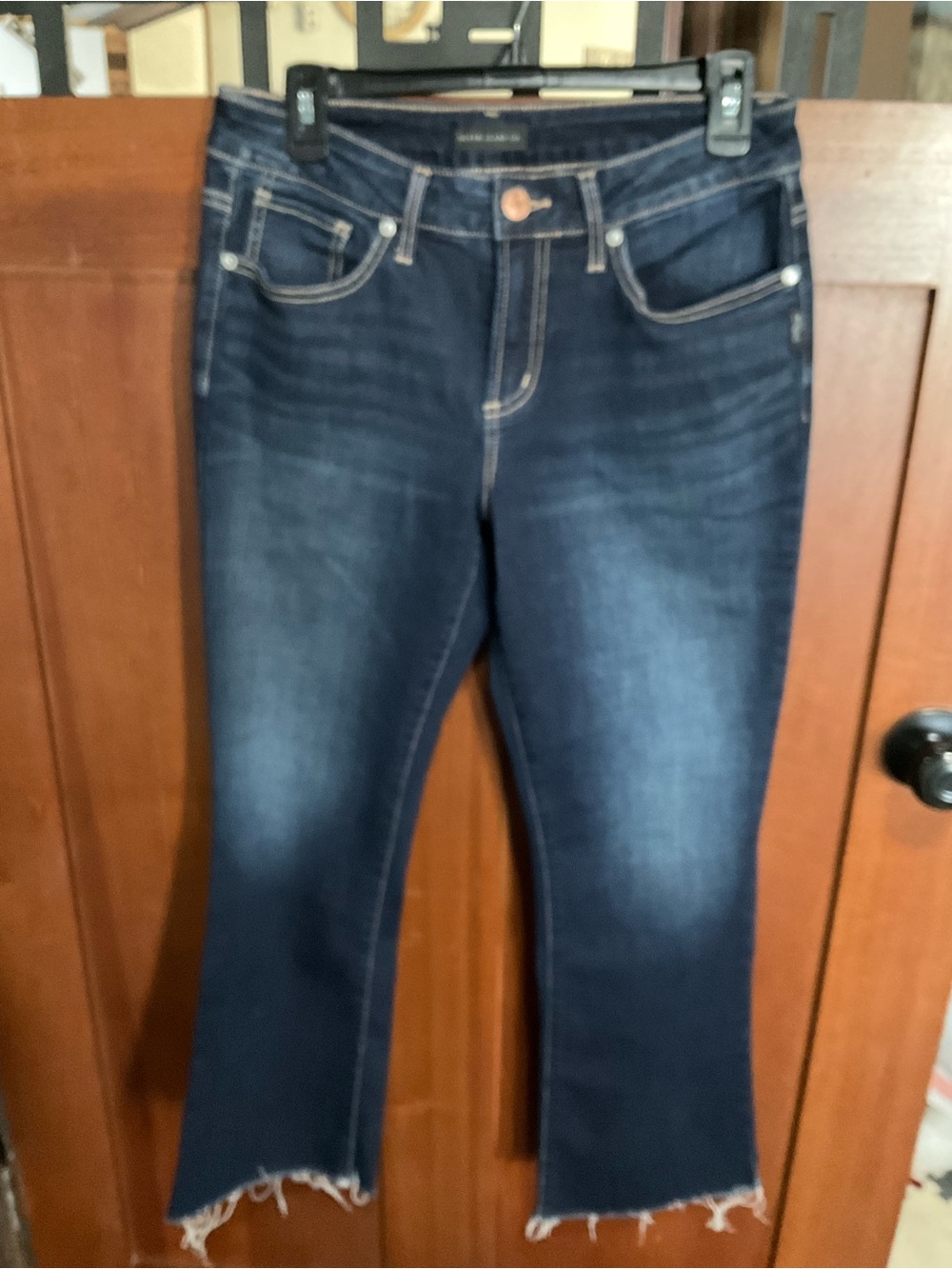 Silver Jeans Dark Blue Cropped Frayed-Hem Jeans